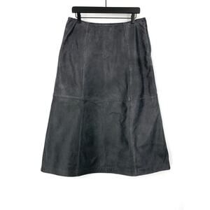 SEA NEW YORK Andy A-Line Leather Midi Skirt Navy/Black 10
